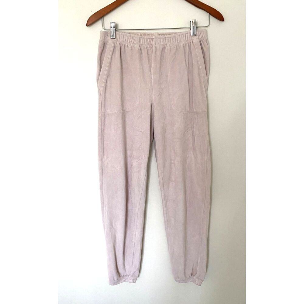Aerie Velour Beige Stretch Waist Cuff Pockets Cotton Blend Cozy Jogger Pants XS